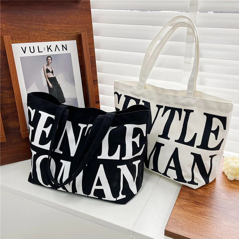 Large Capacity Canvas Bag Shoulder Tote Portable Student Shopping Purse