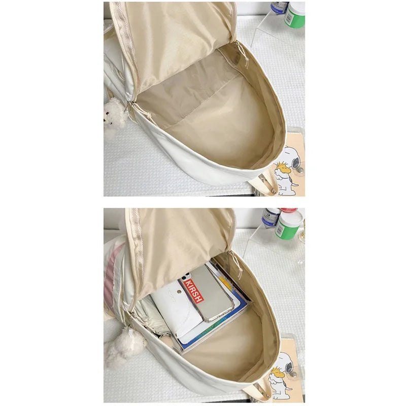 Large Backpack w/ Bear Pendant Pockets for School Teen Girls