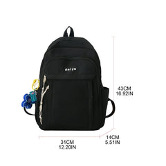 Large Capacity Backpack with Pendant Solid Nylon College Bookbag