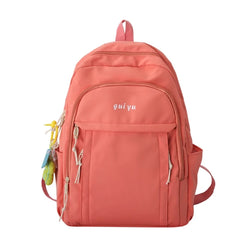 Large Capacity Backpack with Pendant Solid Nylon College Bookbag
