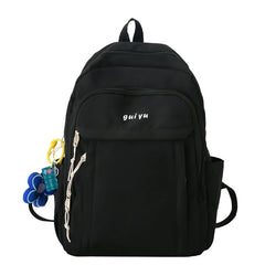 Large Capacity Backpack with Pendant Solid Nylon College Bookbag