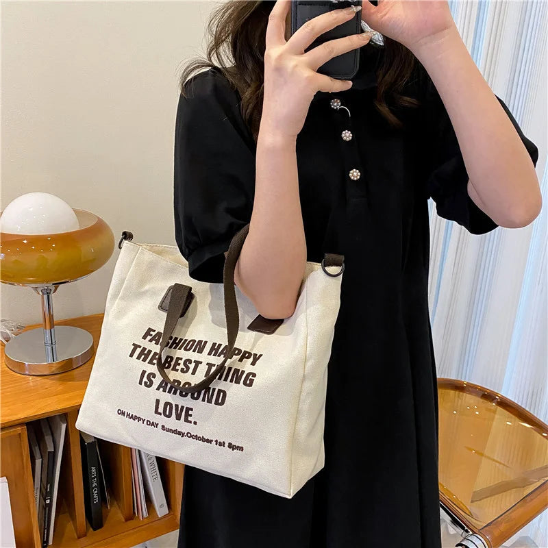 Women's Large Canvas Shoulder Bag - Spacious Tote Purse
