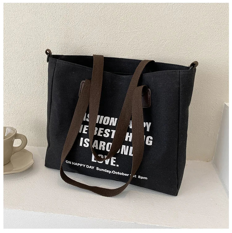 Women's Large Canvas Shoulder Bag - Spacious Tote Purse