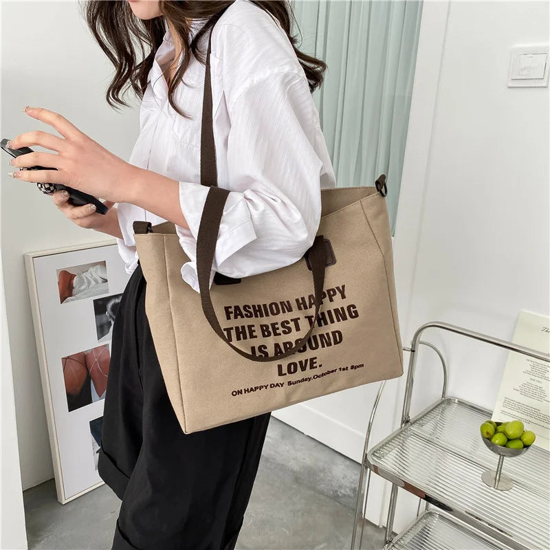 Women's Large Canvas Shoulder Bag - Spacious Tote Purse