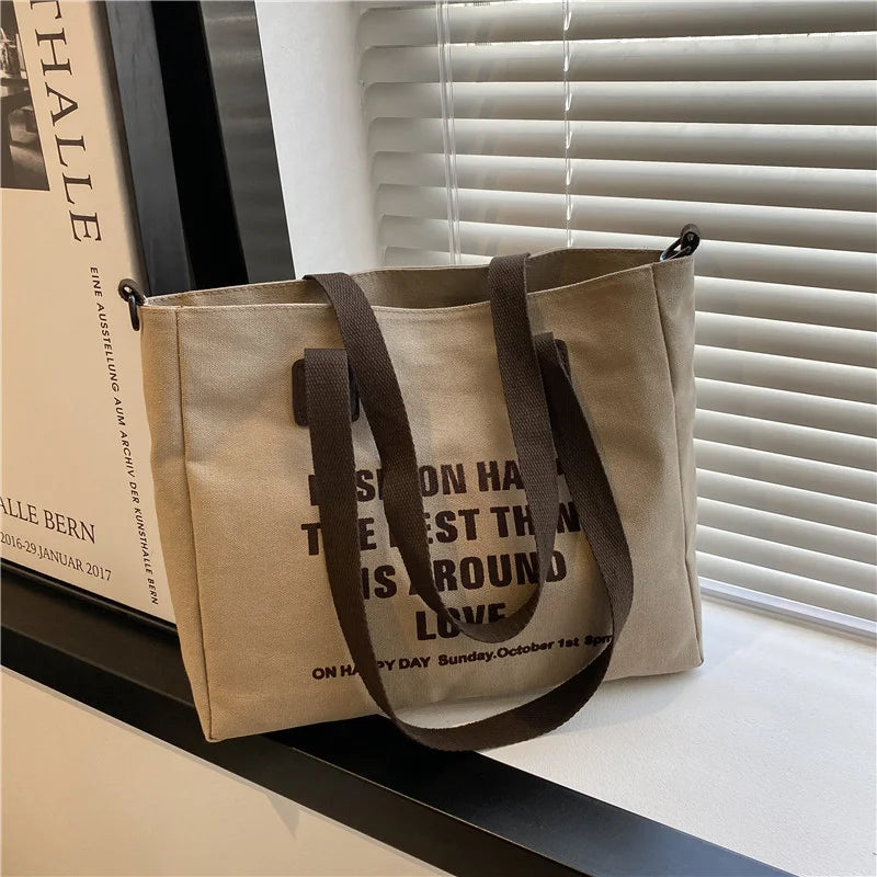 Women's Large Canvas Shoulder Bag - Spacious Tote Purse