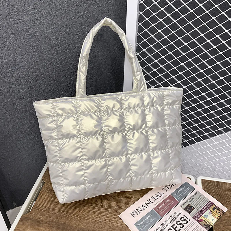 Quilted Tote Bag Lightweight Nylon Women Shoulder Bag Satchel Sac Femme