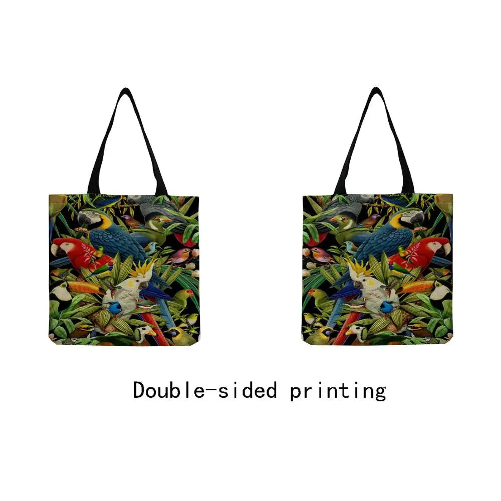 Parrot Print Tote Bag Large Capacity Bright Colors Handbag