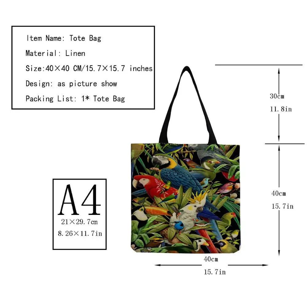 Parrot Print Tote Bag Large Capacity Bright Colors Handbag