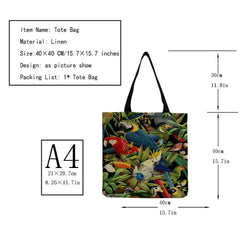 Parrot Print Tote Bag Large Capacity Bright Colors Handbag