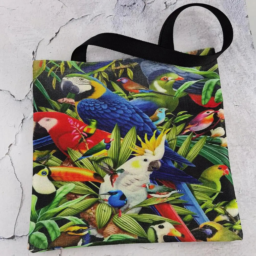 Parrot Print Tote Bag Large Capacity Bright Colors Handbag