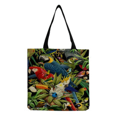 Parrot Print Tote Bag Large Capacity Bright Colors Handbag