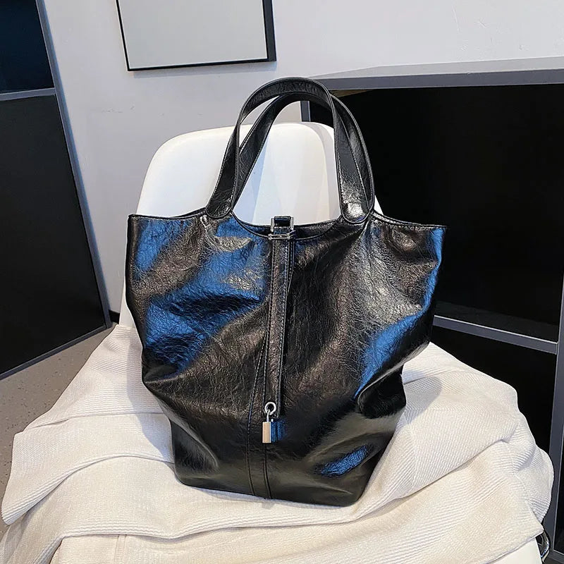 Large Capacity Bucket Bag Soft Leather Shoulder Bags Women Handbags
