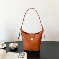 Vintage PU Leather Bucket Bag Large Capacity Crossbody Purse