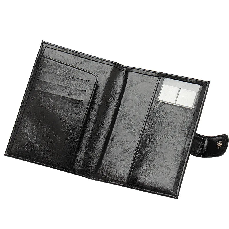 Large Capacity Buckle Passport Holder Oil Wax PU Leather Business ID Card Covers