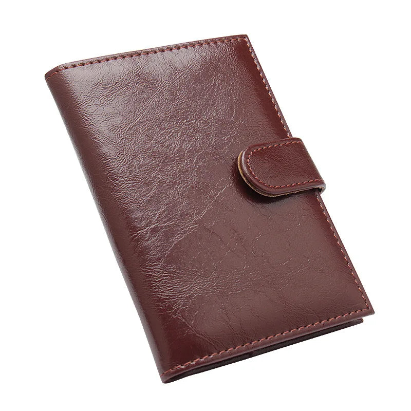 Large Capacity Buckle Passport Holder Oil Wax PU Leather Business ID Card Covers