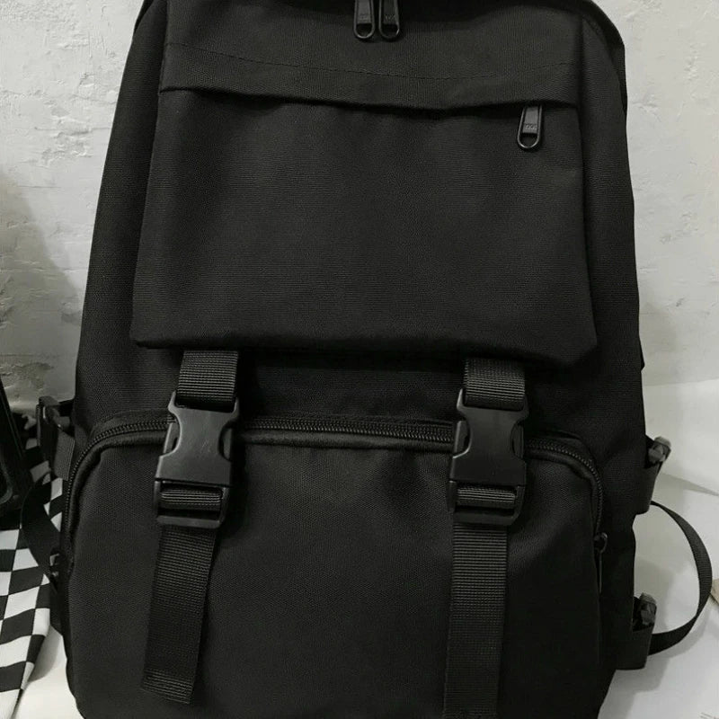 Large Capacity Button Travel Bag Solid Harajuku Retro Unisex Backpack