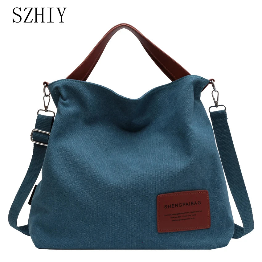 Large Capacity Canvas Bag Women Fashionable Pocket Shoulder Bags for Girls