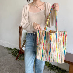 Large Capacity Canvas Stripe Shoulder Bag Women Versatile Crossbody