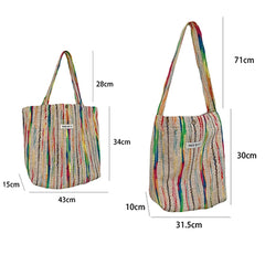 Large Capacity Canvas Stripe Shoulder Bag Women Versatile Crossbody