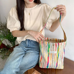 Large Capacity Canvas Stripe Shoulder Bag Women Versatile Crossbody