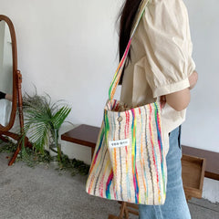 Large Capacity Canvas Stripe Shoulder Bag Women Versatile Crossbody