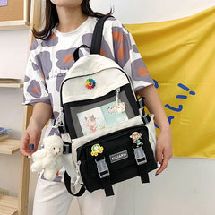 Large Capacity Canvas Schoolbag Girl Laptop Backpack