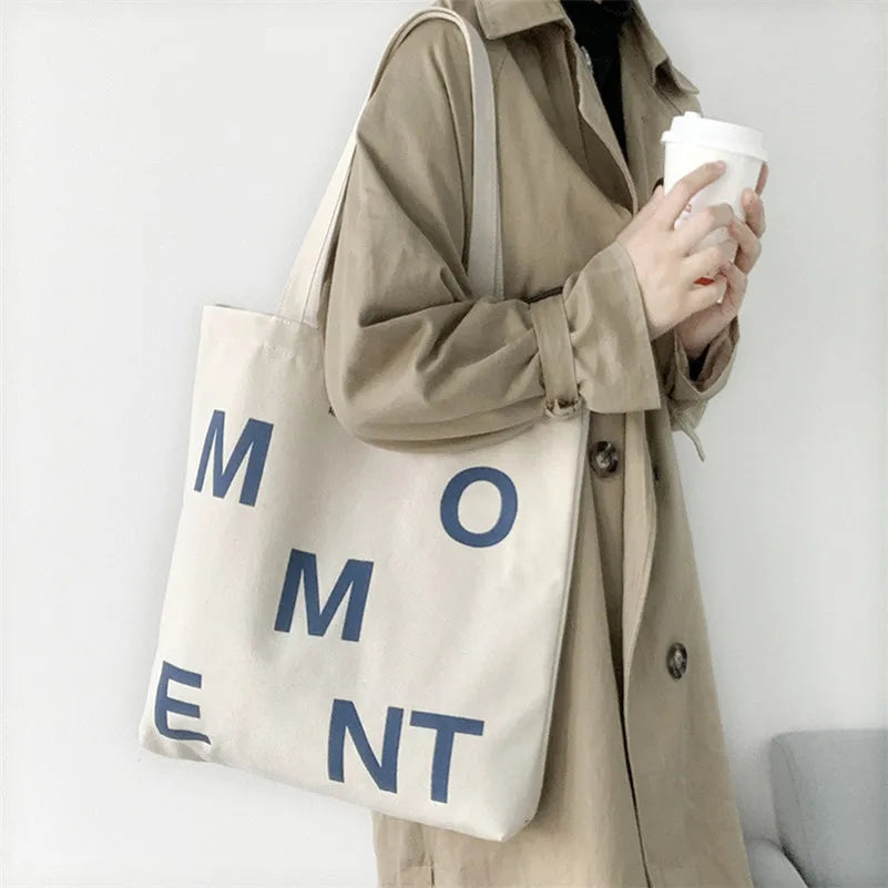Canvas Hand Bag For Women Shopping Letter Pattern Female Shoulder