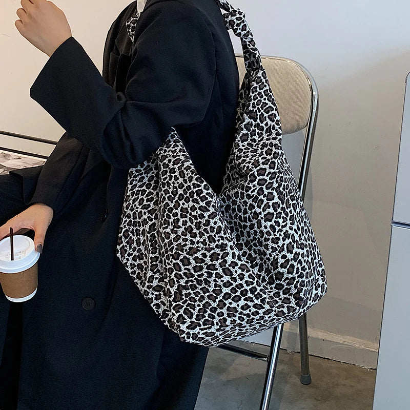 Canvas Handbags Leopard Female Casual Tote Ladies Crossbody Bag