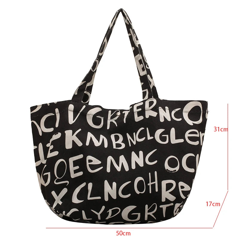 Canvas Shoulder Bag Letter Print Women Handbags Eco-Friendly Shopping Bag