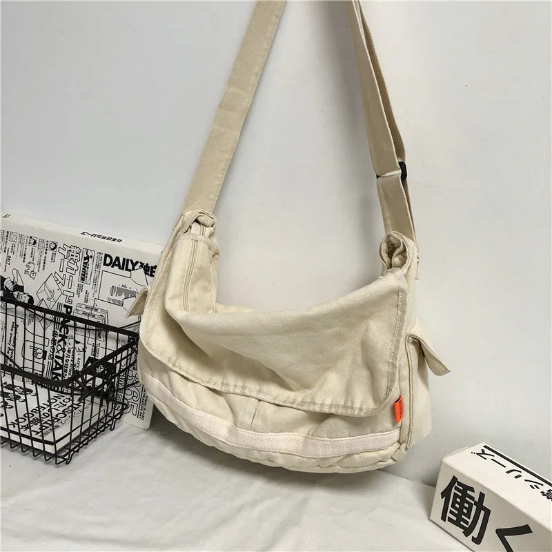 Large Capacity Canvas Shoulder Bags Solid Soft Denim Leisure Or Travel Bag