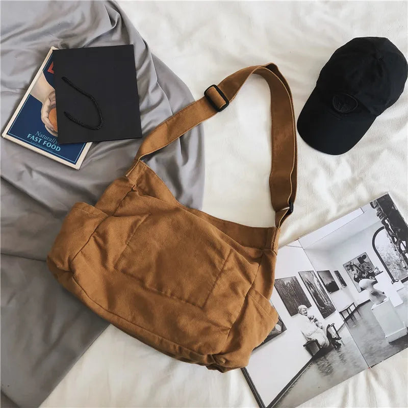 Large Capacity Canvas Shoulder Bags Soft Denim Travel Bag for Women