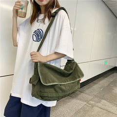 Large Capacity Canvas Shoulder Bags Solid Soft Denim Leisure Or Travel Bag