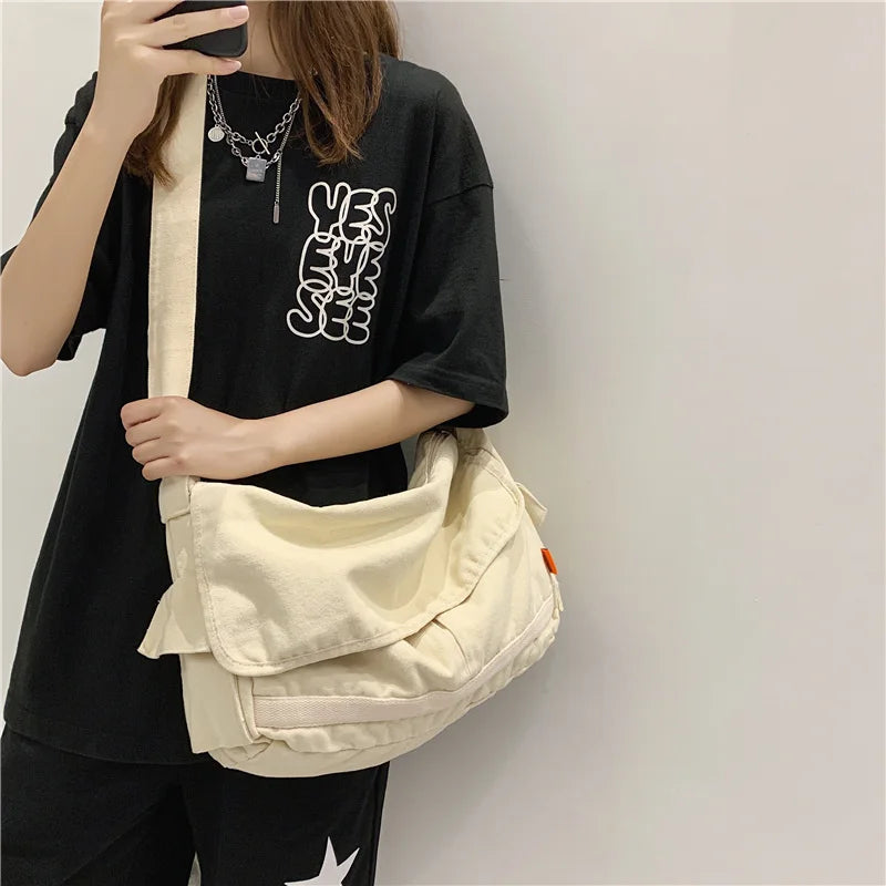 Large Capacity Canvas Shoulder Bags Solid Soft Denim Leisure Or Travel Bag