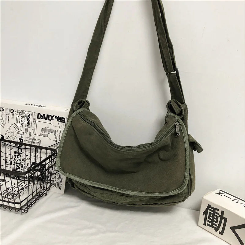 Large Capacity Canvas Shoulder Bags Solid Soft Denim Leisure Or Travel Bag