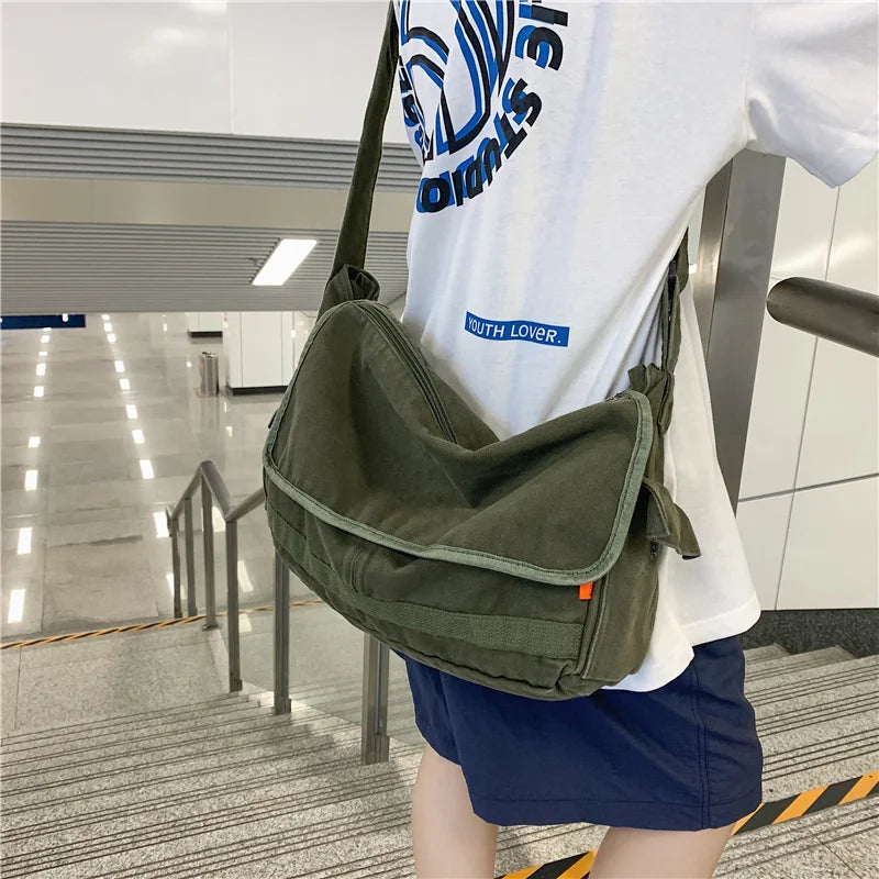 Large Capacity Canvas Shoulder Bags Solid Soft Denim Leisure Or Travel Bag
