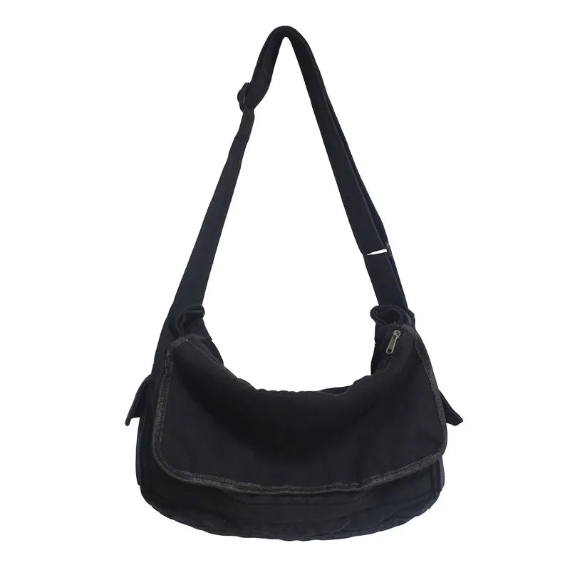 Large Capacity Canvas Shoulder Bags Solid Soft Denim Leisure Or Travel Bag