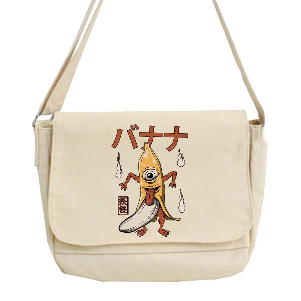 Monster Printed Canvas Shoulder Bag for Women Harajuku Diagonal Crossbody