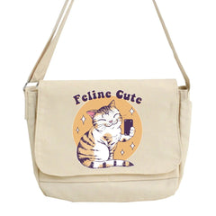 Japan Cat Printed Canvas Shoulder Bag for Women