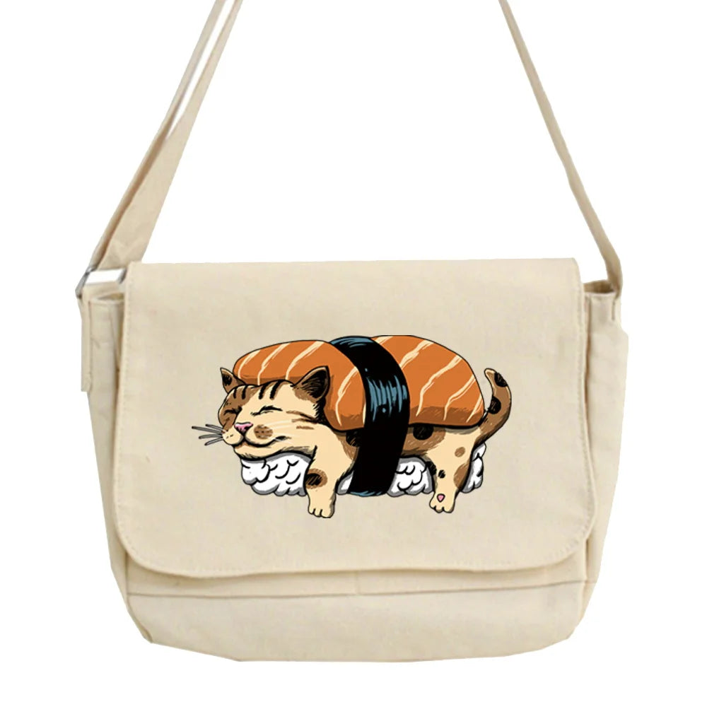 Japan Cat Printed Canvas Shoulder Bag for Women