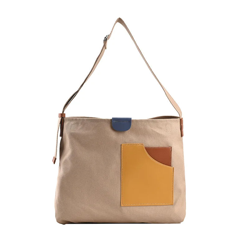 Large Capacity Canvas Tote Bags Contrast Bucket Travel Bag Girl's Shopper