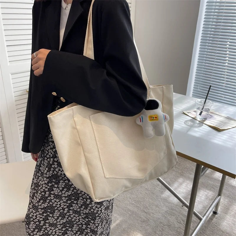 Large Capacity Canvas Women's Shoulder Bag Travel Totes Purse