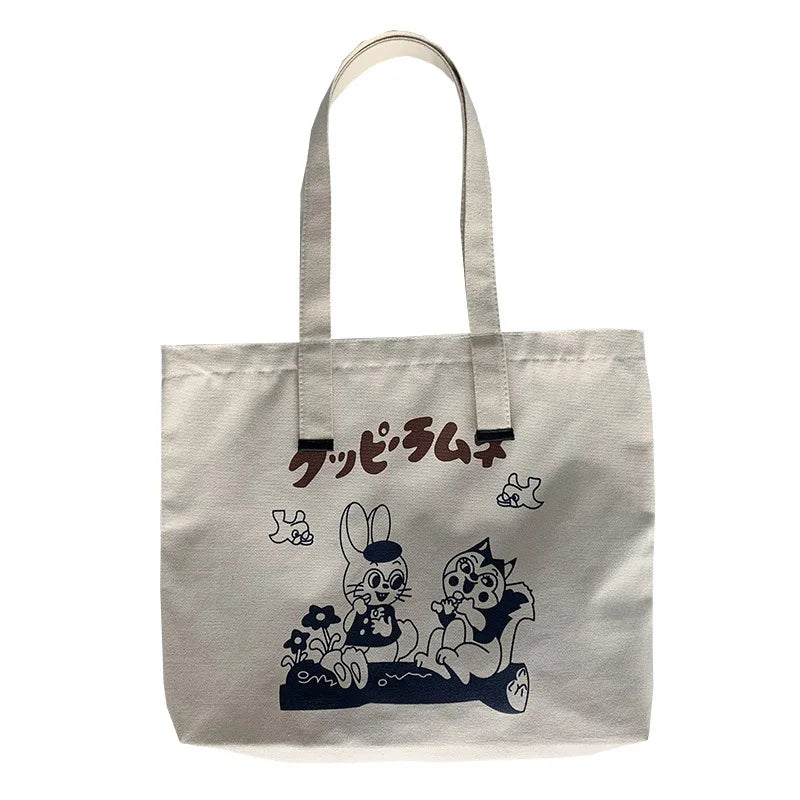 Cartoon Print Ladies Canvas Shoulder Bag Eco Reusable Women Shopper