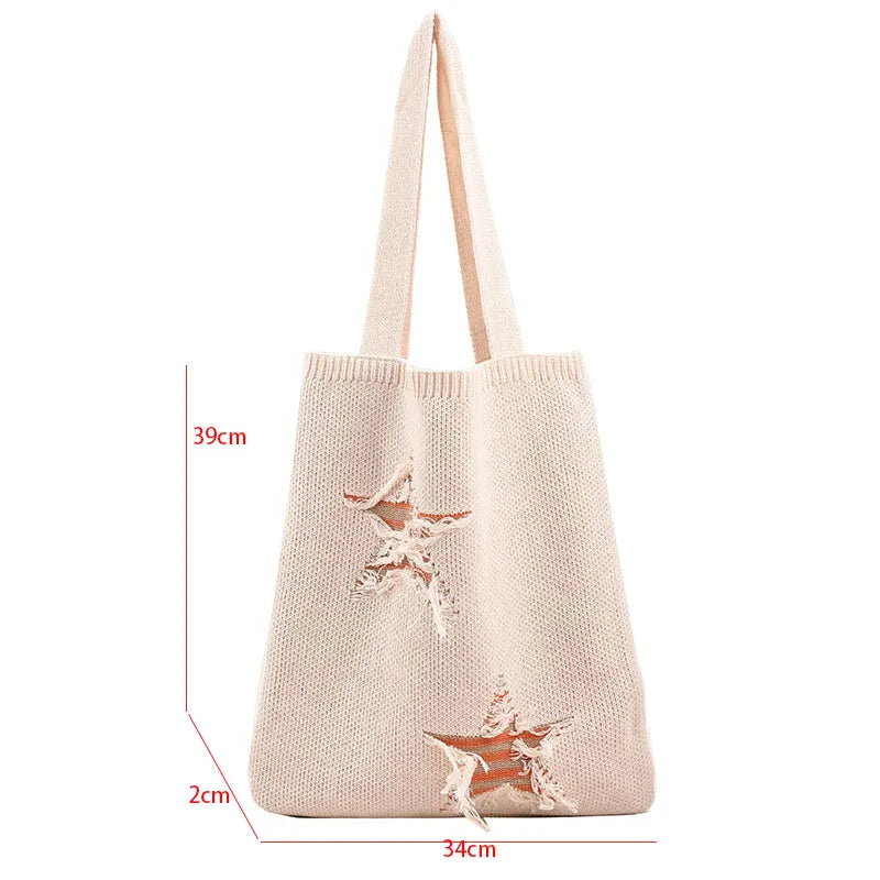 Purple Crochet Woolen Shoulder Bag Large Capacity Casual Tote for Women