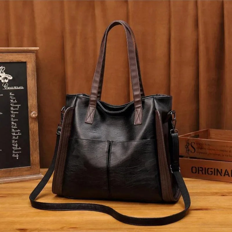 Vintage PU Leather Crossbody Bag Large Capacity Casual Tote Bag for Women