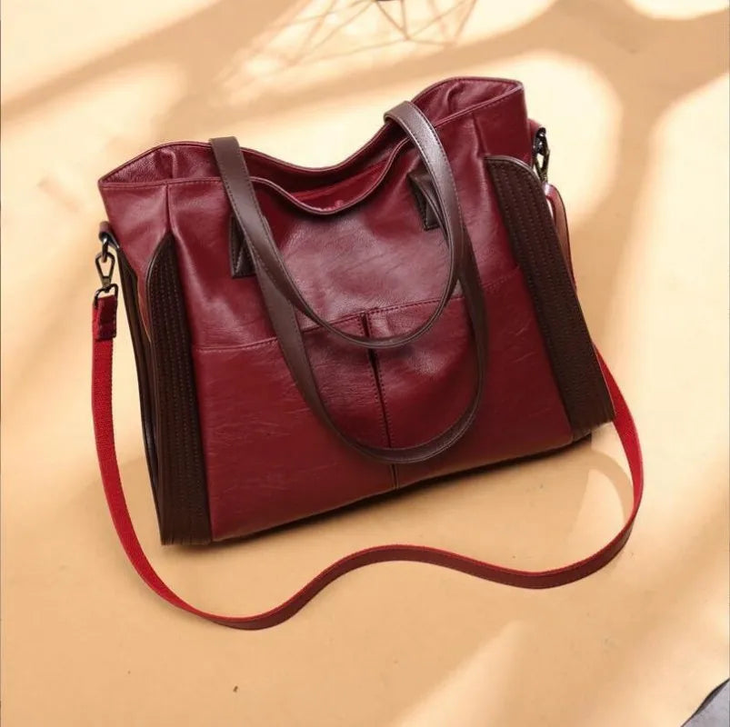 Vintage PU Leather Crossbody Bag Large Capacity Casual Tote Bag for Women