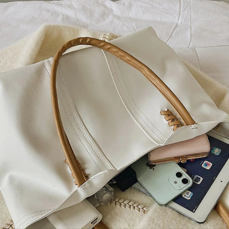 Large Capacity Women's Casual Tote Zipper Shoulder Bag High Business Style