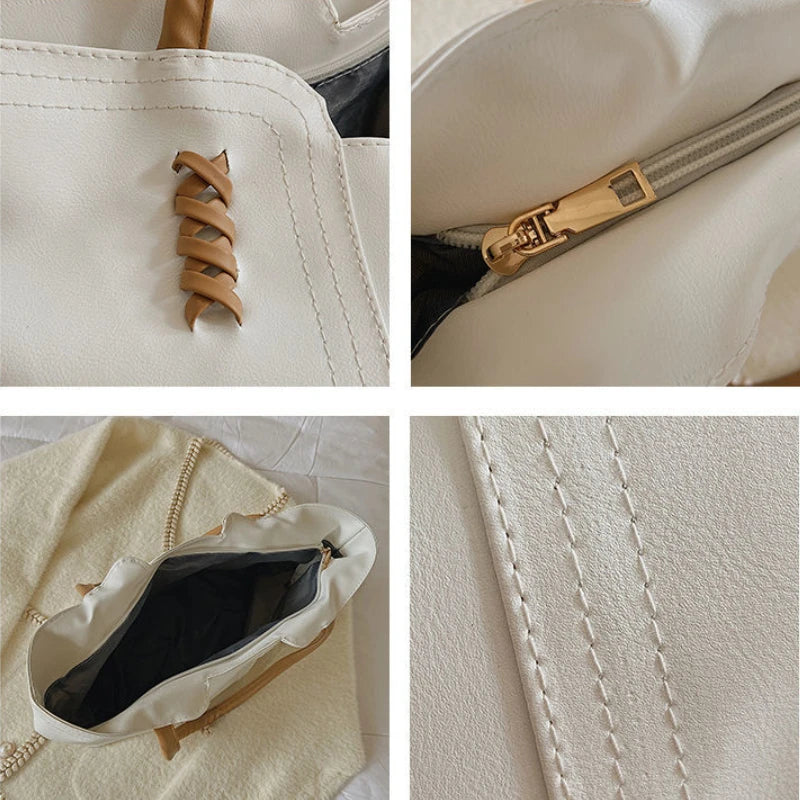 Large Capacity Women's Casual Tote Zipper Shoulder Bag High Business Style