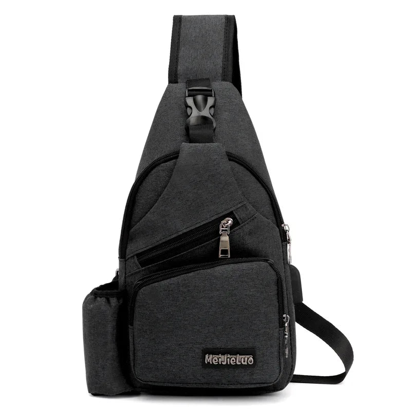 Large Capacity Chest Bag Mens Crossbody USB Charging Anti Theft Shoulder Bag