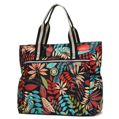 Large Capacity Nylon Zipper Shopping Bag Flower Women's Shoulder Bag