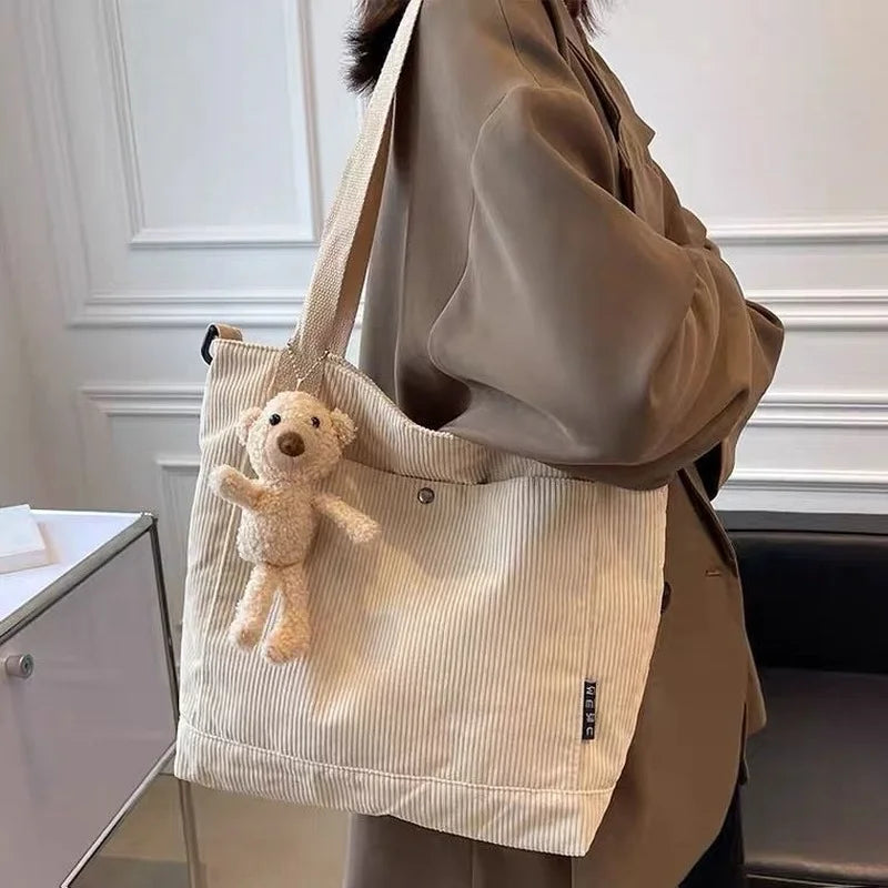 Large Capacity Corduroy Women Shoulder Bags Cross-body Tote Bag